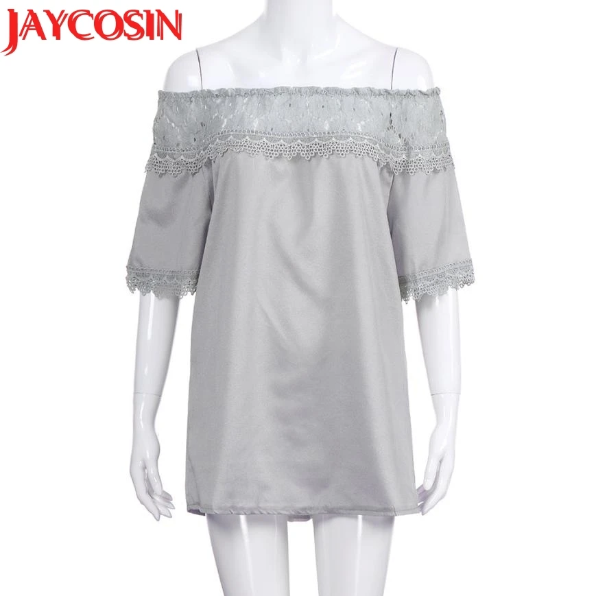 Женская Плюс Размер Кружева с плеча свободного силуэта короткими рукавами