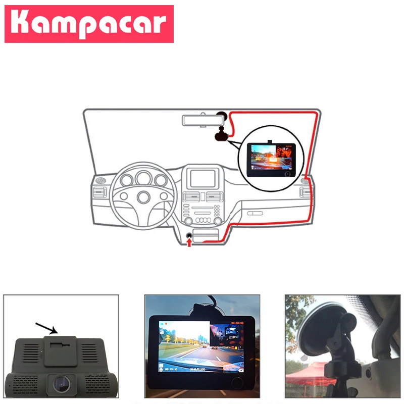 Kampacar " три объектива камеры видеорегистраторы с двумя камерами s видео рекордер Full HD 1080P для автомобилей видеорегистратор Registratore Авто Dvr