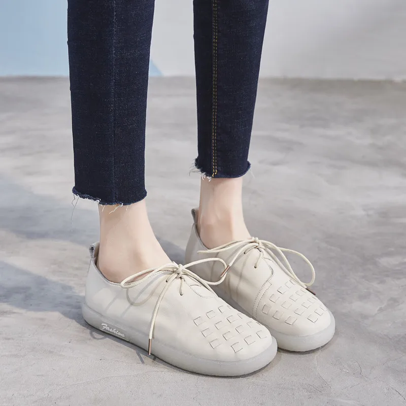 Женская кожаная обувь на плоской подошве повседневная розового цвета Весенняя