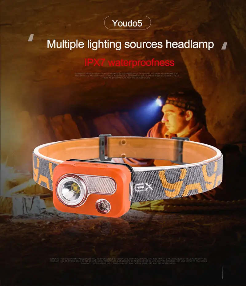 

SUNREX Youdo5 215LM Far Near Distance Red Light 6 Modes IPX5 Waterproof Headlamp 3xAAA Battery