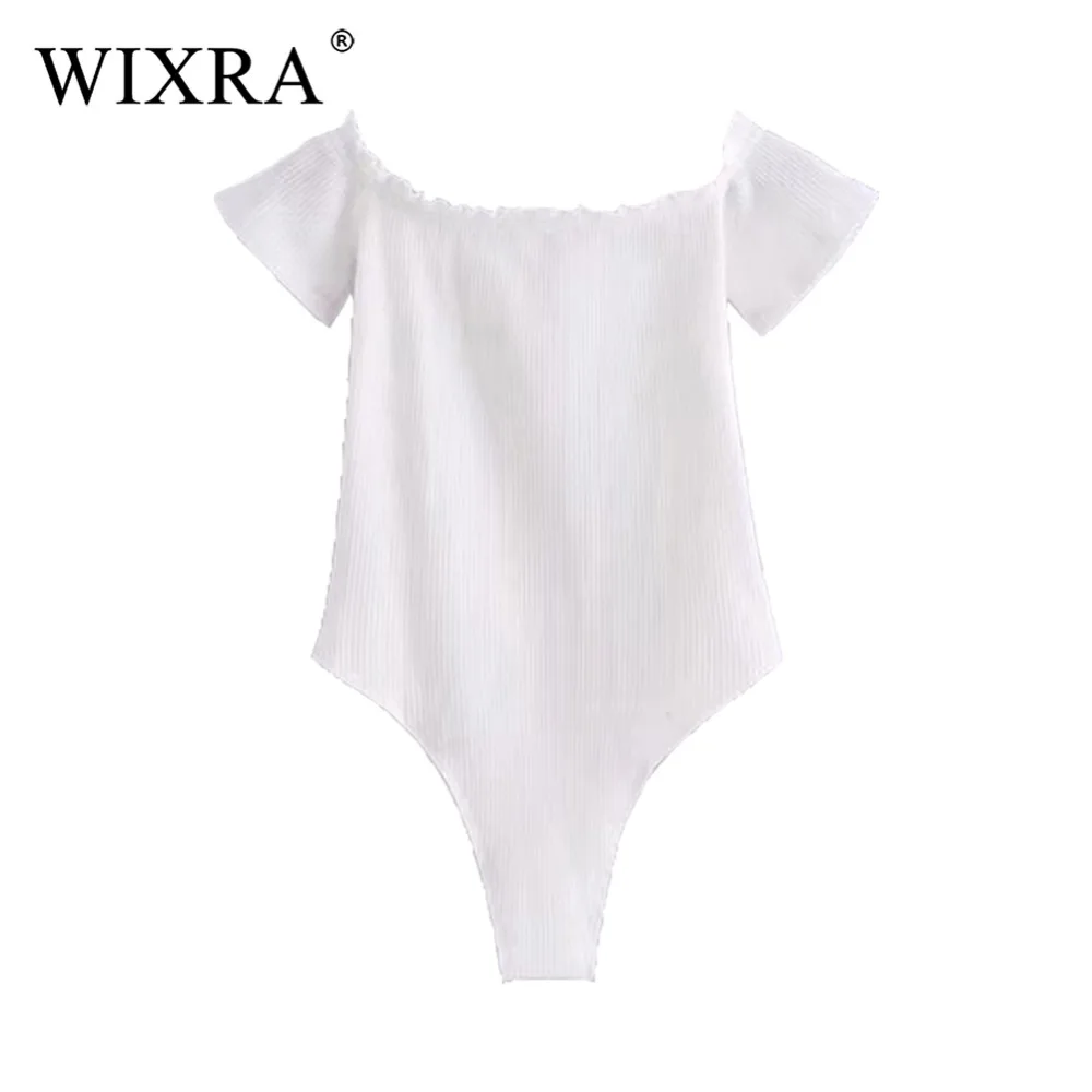 WIXRA базовый боди с открытыми плечами рюшами Летний комбинезон для фитнеса