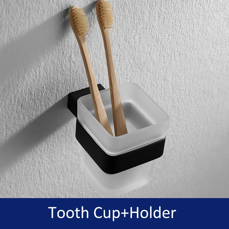 Tooth Cup Holder Quyanre матовый черный набор аксессуаров для ванной комнаты 304 SUS нержавеющая сталь Полка для полотенец Держатель для полотенец крючок аксессуары для ванной комнаты - Цвет: Tooth Cup Holder