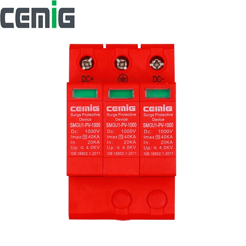 

Cemig SMGU1-PV Surge Protector Device SPD DC500V800V1000V 40kA 3 Pole Low-Voltage Arrester Lightning Protection
