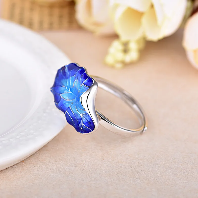 Cloisonne Lotus Leaf Ring Wedding Rings Silver Plated Vintage Jewelry Chinese Style Women Accessories | Украшения и аксессуары