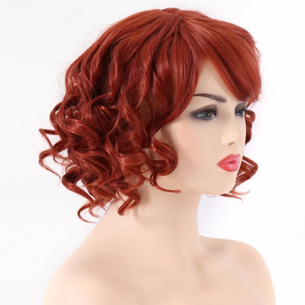 BESTUNG медные Красные Короткие вьющиеся парики с боковой челкой синтетические