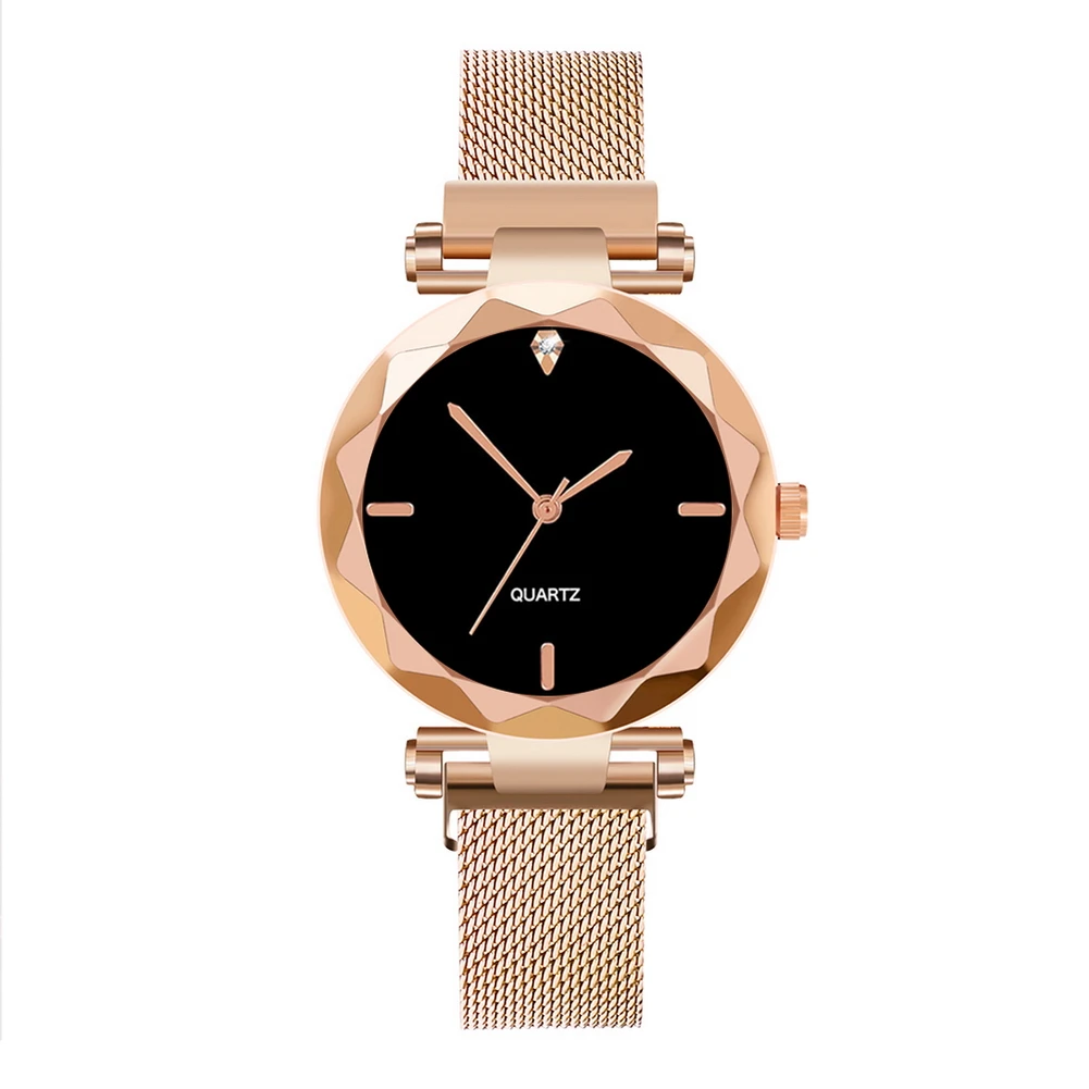 Rose Gold Женские наручные часы повседневные аналоговые черные кварцевые часы с металлическим сетчатым ремешком LL@ 17 - Цвет: Rose Gold
