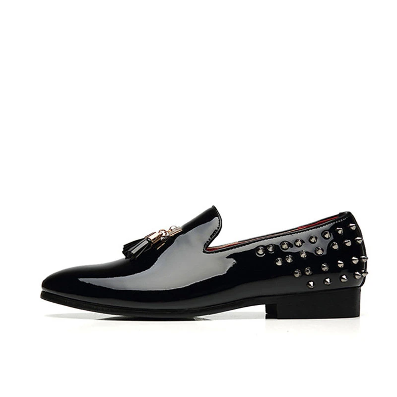 

Spring Rivet Men Loafers Shoes Fashion Personality Solid Slip On Leather Shoe Man Party Footwear Flats Big Size 37- 48
