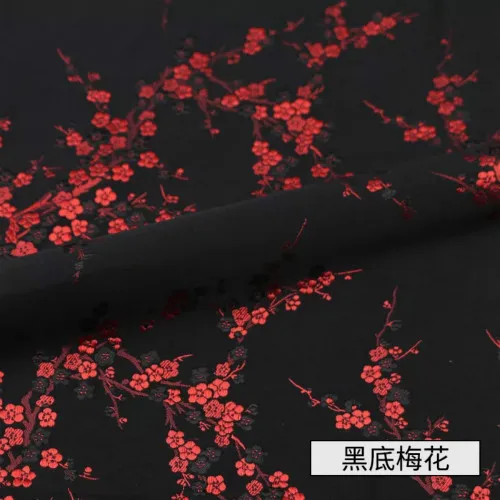 Black plum blossom Width 150cm Chinese Red Tang Suit Cheongsam Sheet Cloth Silk Like Damask Jacquard Brocade Metallic Fabric - Цвет: Black plum blossom