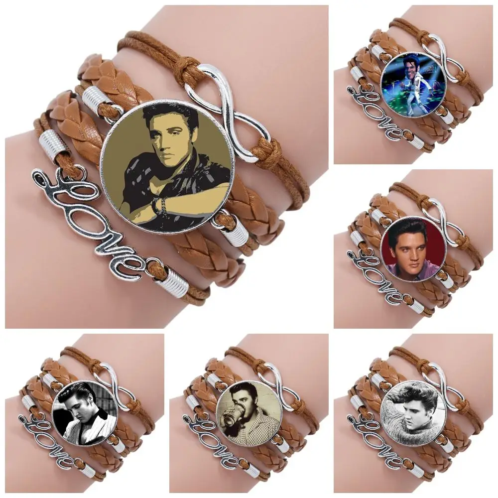 Женский стеклянный чокер Elvis Presley многослойный черный/коричневый кожаный браслет