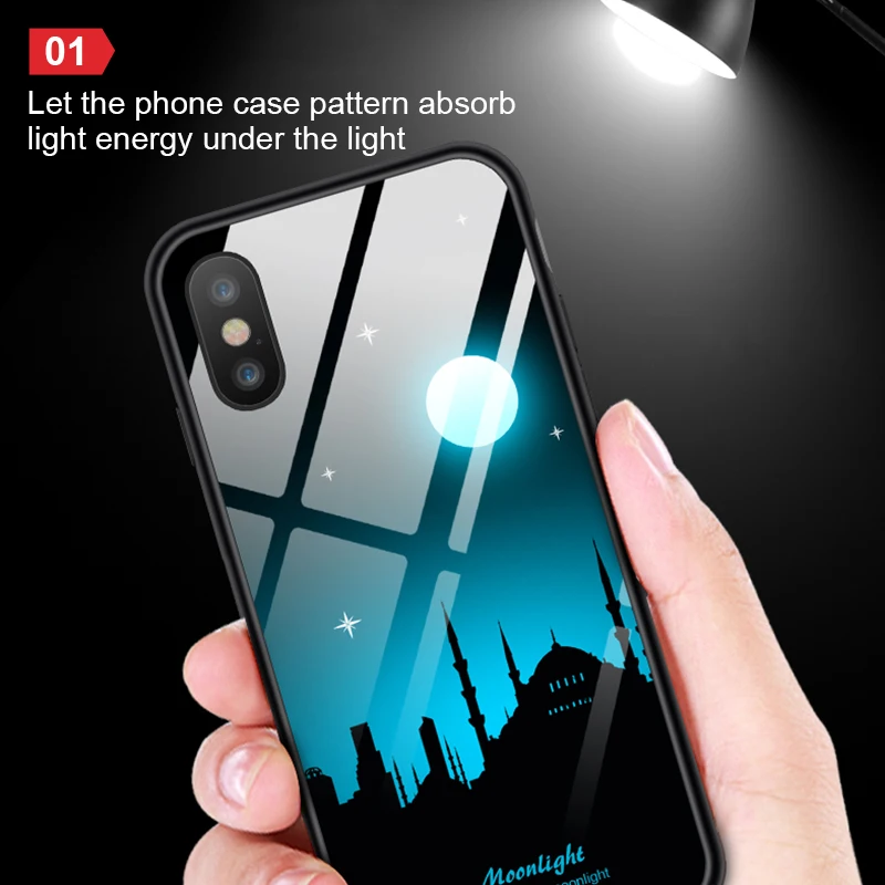 Светящийся чехол из закаленного стекла для iPhone XR X XS Max Роскошный тонкий мобильных