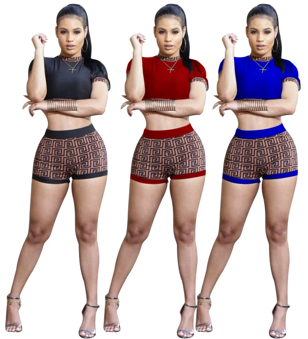 Женский спортивный костюм топ и шорты повседневный из двух предметов