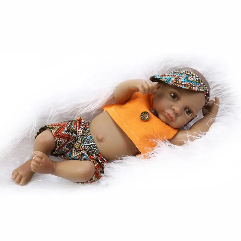 25 см мини всего тела силикона Reborn Baby Doll игрушка Черная кожа Новорожденные куклы