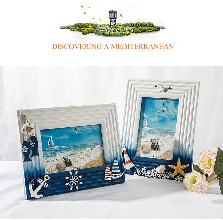 New Marine Photo Frame Summer Shell Wooden Frame Home Desktop Decoration Mediterranean Personality Solid Wood Table Frame