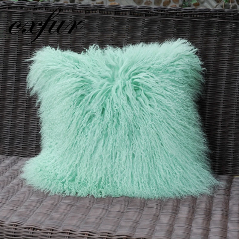 mint green CX-D-04 декоративная мягкая плюшевая подушка крышка боа из настоящего меха ягненка меховая подушка роскошный чехол - Цвет: mint green