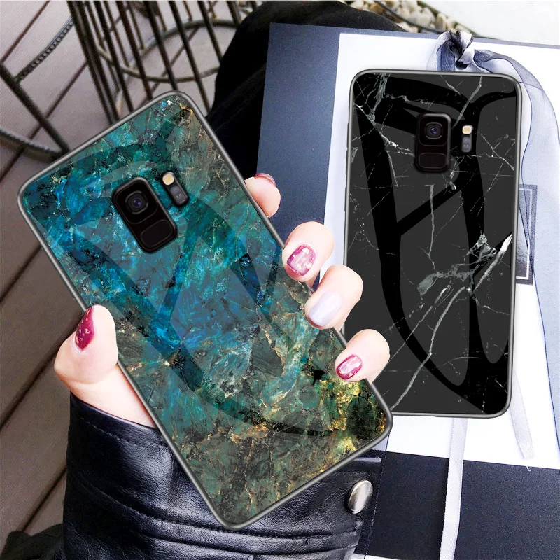 Роскошный стеклянный чехол для телефона с мраморным узором samsung Galaxy S9 из
