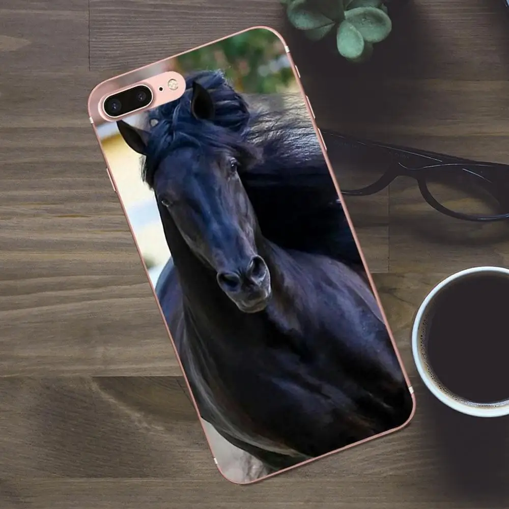 Bixedx Мягкий чехол из ТПУ для мобильного телефона для Apple iPhone 4 4S 5 5C SE 6 6S 7 8 Plus iPhone X Galaxy A3 A5 J1 J2 J3 J5 J7 вороной конь животных