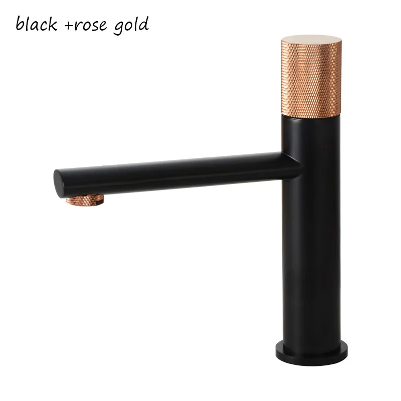 back rose gold-short SEKOVA латунный Смеситель для ванной комнаты, черный умывальник для ванной комнаты, смеситель для холодной и горячей воды, кран с одной круглой ручкой, на бортике - Цвет: back rose gold-short