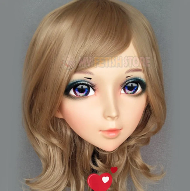 

(Ying-01)Female Sweet Girl Resin Half Head Kigurumi Mask With BJD Eyes Cosplay Japanese Anime Role Lolita Mask Crossdress Doll
