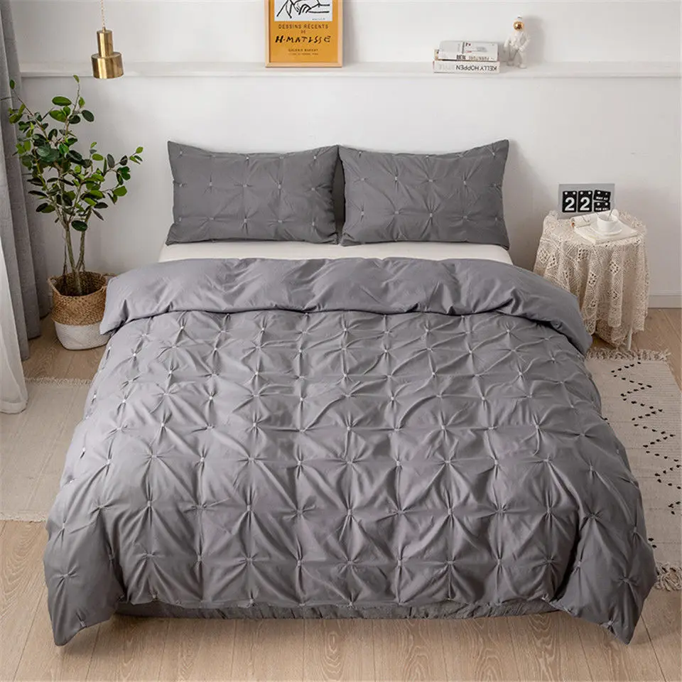 Grey Twin Size Bedding Bed Linen Euro Set Plain Color Square Duvet Cover Set Queen Size Royal Palace Bed Covers luxury Black 5 Color - Цвет: Grey