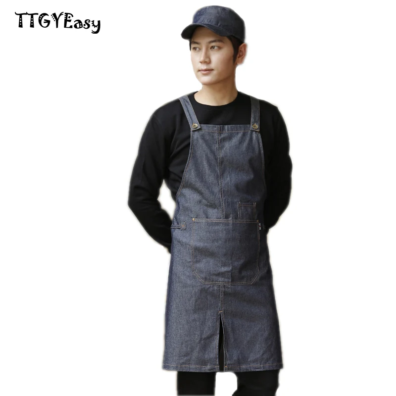 Новый Популярный джинсовый фартук с карманом для кафе модная ковбойская форма