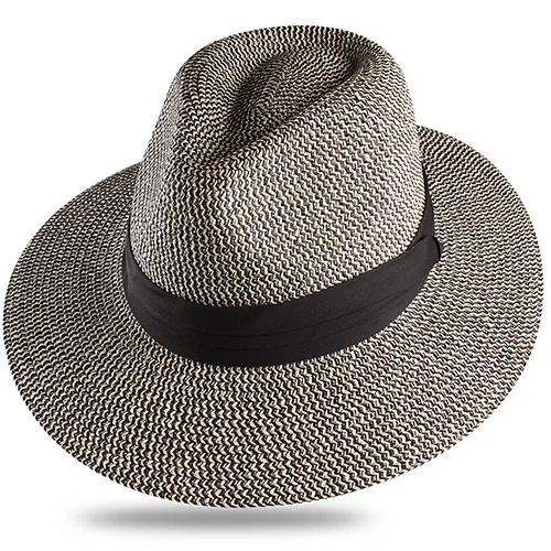 Black and Beige Лето Защита от Солнца шляпа соломенная шляпа для Обувь для девочек Панама Для женщин шляпа мужчины соломенные шляпы - Цвет: Black and Beige