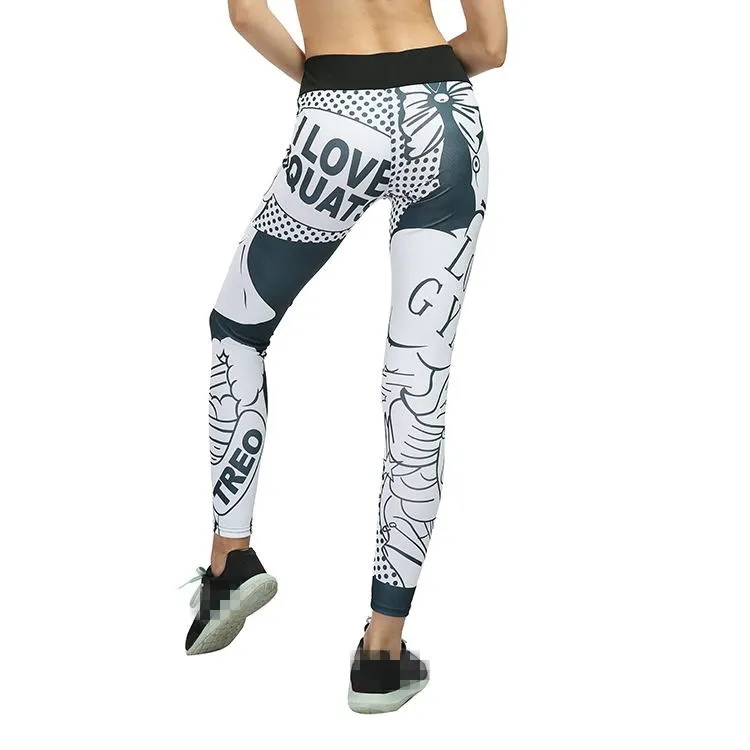 EOEODOIT, женские леггинсы, модный принт, мультяшная леди, надпись "I Love Squats", для фитнеса, тренировки, быстросохнущие, женские штаны, Jeggin, леггинсы