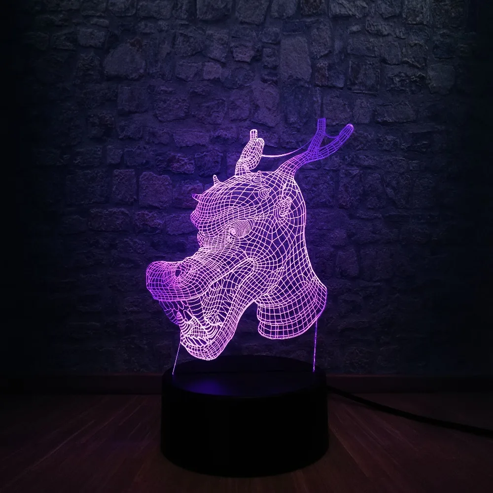 Креативные животные голова дракона 3D светодиодный USB ночные светильники 7 цветов