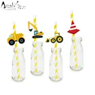 Соломенные соломинки для строительных грузовиков, 20 шт., соломки для дней рождения, для вечеринок, праздничные украшения, бумажные соломинки для питья, праздничные соломинки