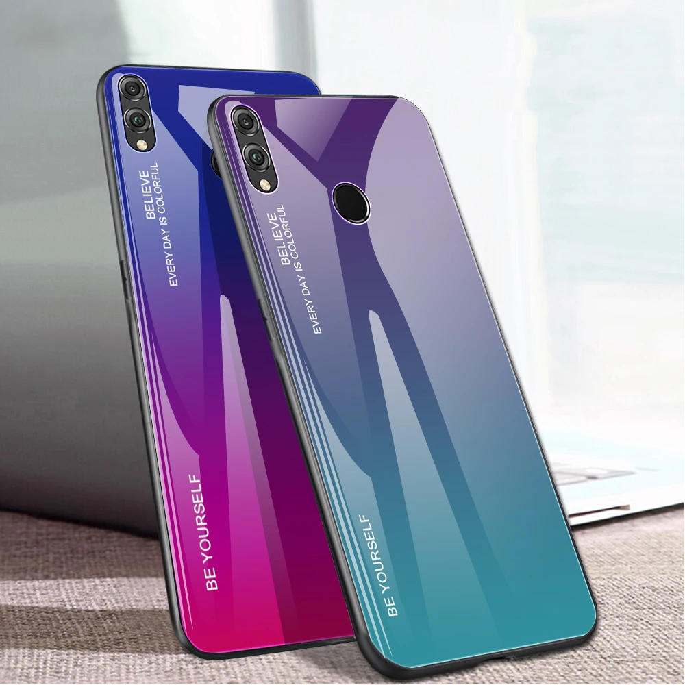Gradient Glass Case for Honor 9 10 Lite 8X Huawei P30 P20 Mate 20 Pro Nova 4 3 3i 2i Tempered Cover Soft TPU Frame | Мобильные