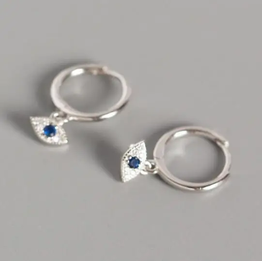 silver SHANICE,, 925 пробы, серебряные, в стиле панк, крутые, INS, ретро, голубые глаза, открытые серьги-кольца, кубический цирконий, серьги-шпильки для женщин, ювелирное изделие - Окраска металла: silver