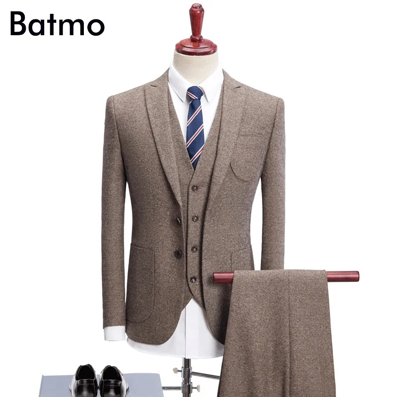 

Batmo 2018 new arrival gray suits men, men's business suits,men's Dress suits size S-4XL Slim Wedding Suits Mens 1020