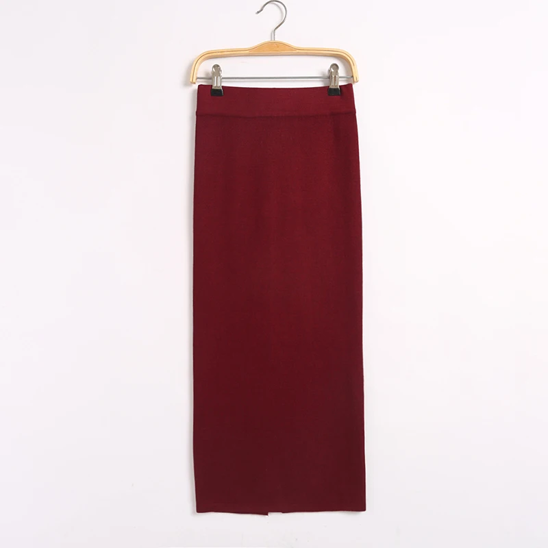 Женская трикотажная юбка карандаш облегающая однотонная длинная с разрезом и