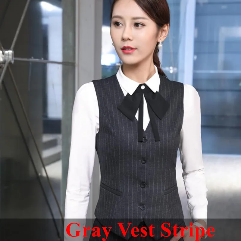 Gray stripe vest Высокое качество женский полосатый жилет Новое поступление осенняя одежда для офиса Дамская мода размера плюс Рабочая одежда - Цвет: Gray stripe vest