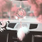 Автомобильный кулон Ловец снов, подвеска в виде розовых перьев, украшение для салона автомобиля, автомобильные аксессуары