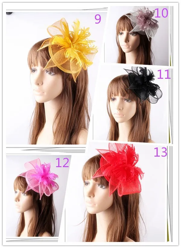 Шляпка Sinamay женская с перьями Вуалетка цветами Золотая шпилька для вечерние ный