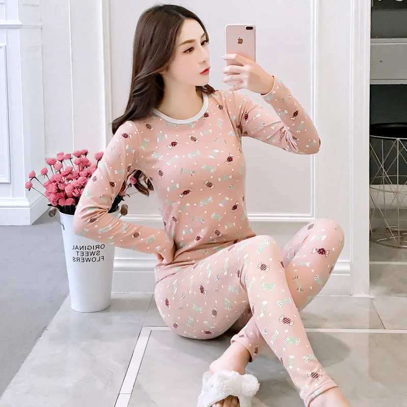 Yidanna Для женщин зимние Длинные рукава пикантные теплые белье пижамы установить