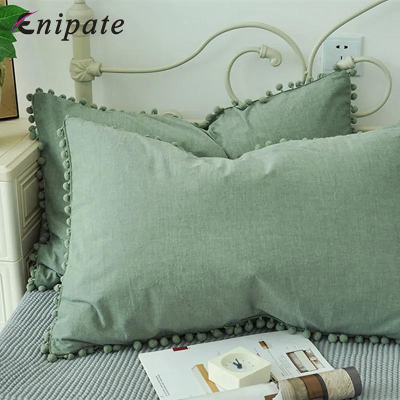 Enipate 1 пара 48*74 см помпоном Наволочка 100% хлопок плед Твердые подушка в виде елки
