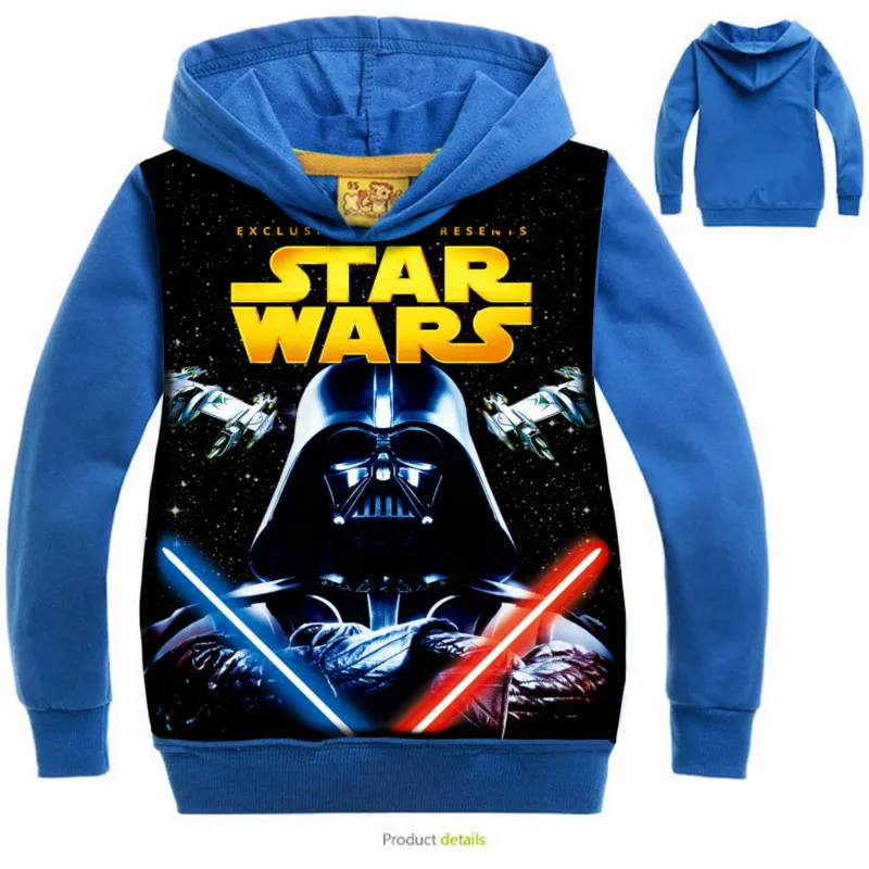 Blue Hooded От 3 до 8 лет с героями мультфильмов; Детские футболки для мальчиков с капюшоном; Верхняя одежда для маленьких мальчиков; весенние толстовки; детская футболка со Звездными войнами - Цвет: Blue Hooded