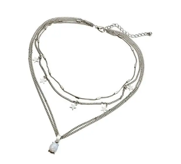 В богемном стиле модная футболка с пятиконечной звездой кулон мульти Слои