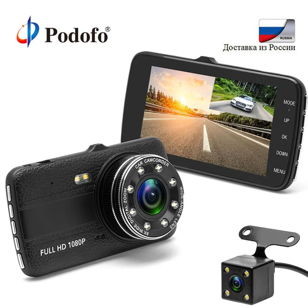 Podofo 4 0 дюймов ips экран Автомобильный видеорегистратор Full HD 1080P двойной объектив