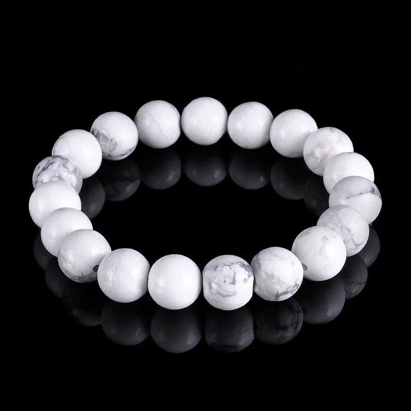 Браслет из круглых бусин 6 мм 8 бирюзовый говлит натуральный белый камень мала