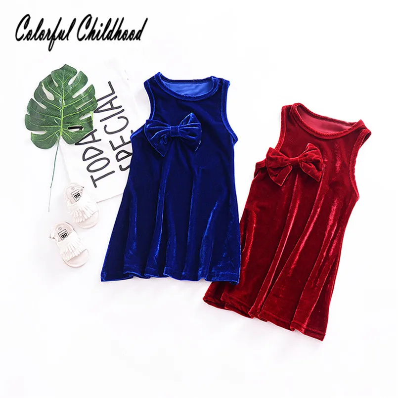 Baby girls dress spring summer new baby velvet sleeveless cotton soft children's clothing with big bow 12m-4yrs | Детская одежда и