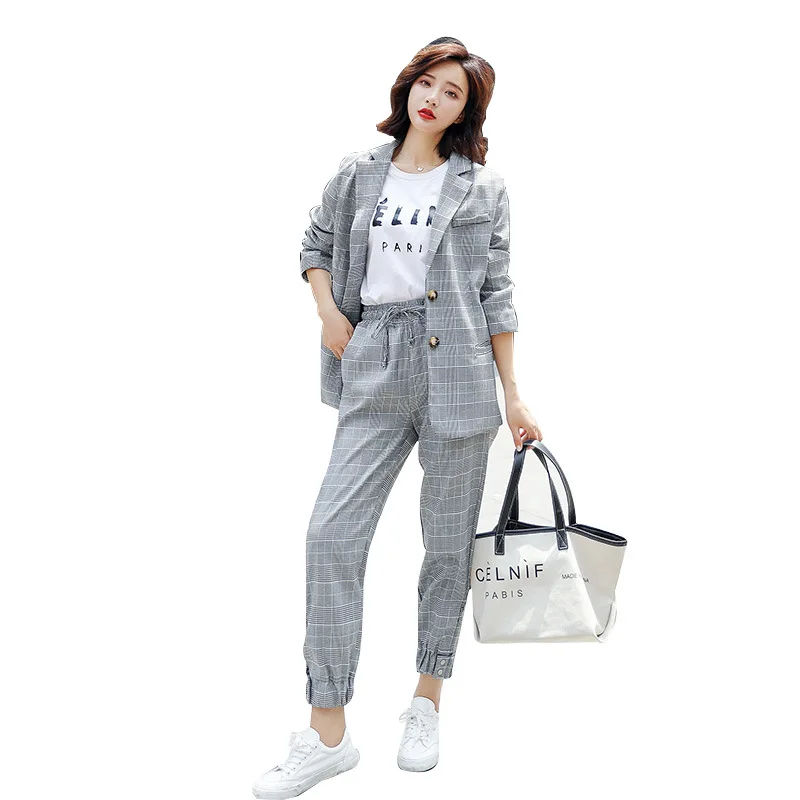Костюм Женский Повседневный клетчатый Модный Универсальный простой