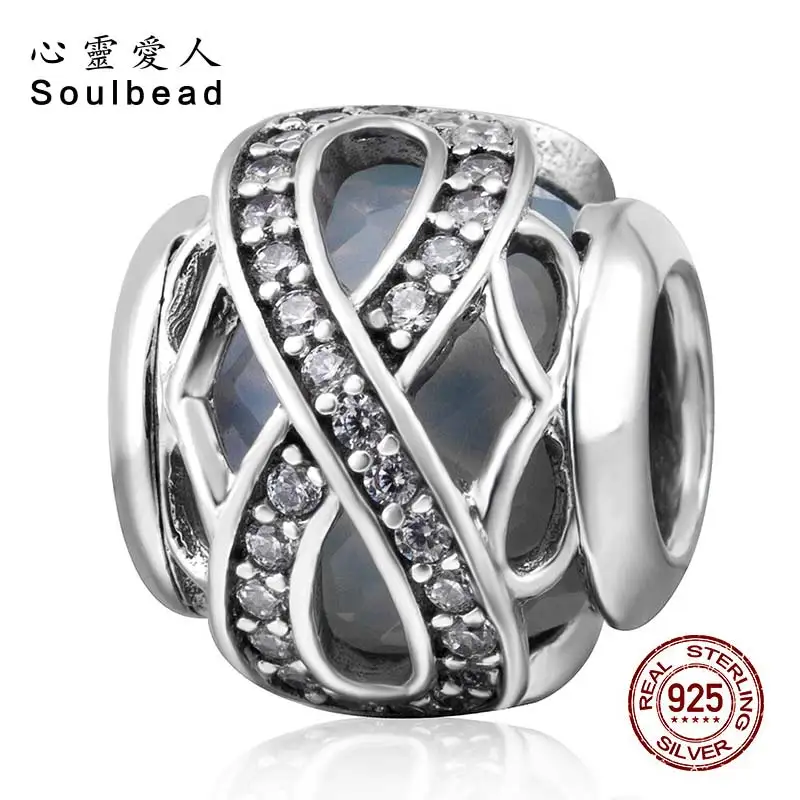 Бусины Soulbead сверкающие Бесконечная любовь круглые очаровательные Синие стразы