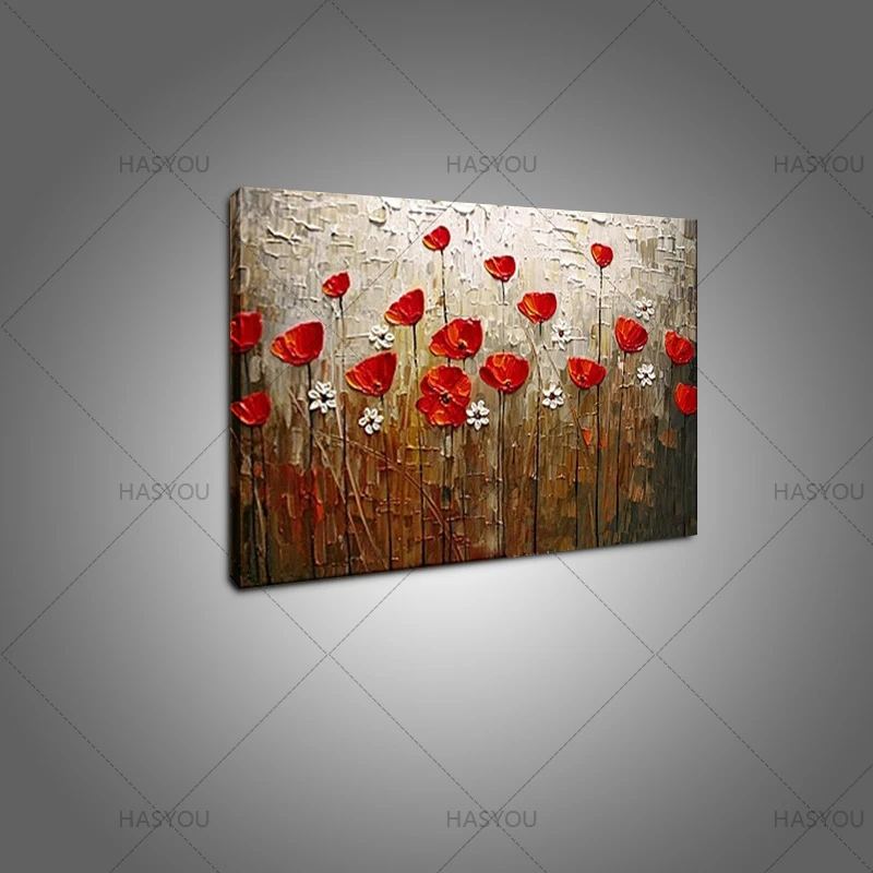 Ручная работа абстрактная палитра нож белый красный маки цветок картина маслом