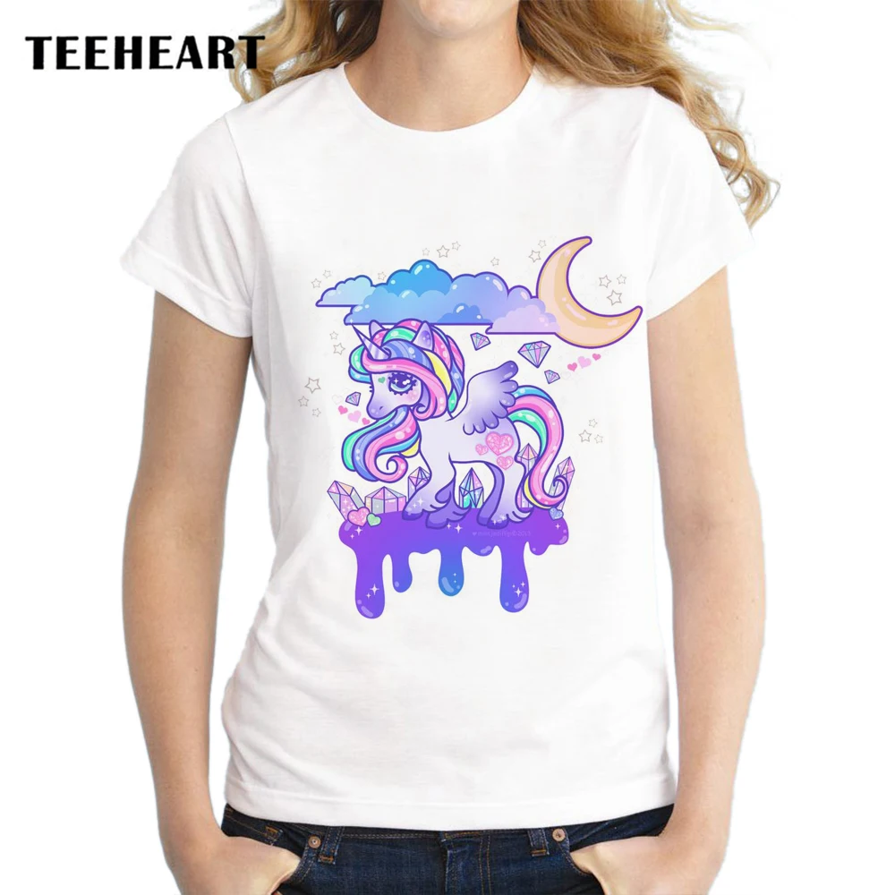 Teeheart Harajuku футболка Для женщин Топы корректирующие радуга Пони единорог печати