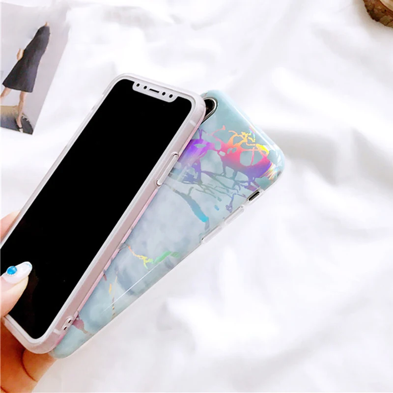 Модный Лазерный мраморный чехол для телефона iPhone XS Max 7 plus iphone X XR 6 6S 8 Plus задняя