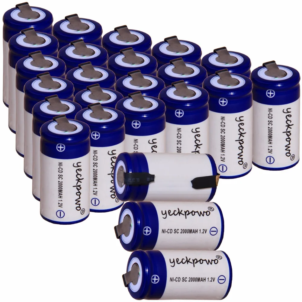 Yeckpowo 24 шт SC 2000mah 1 2 v батарея NICD перезаряжаемые батареи для аварийного света