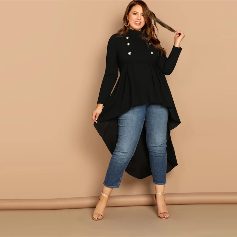 SHEIN Асимметричный Топ С Высоким Воротником Стильный Макси Топ С Длинным Рукавом Джемпер Размера Плюс