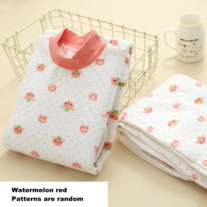 Watermelon Red Зимняя теплая Подростковая пижама из хлопка, Детская Пижама с высоким воротником, комплект пижам с подштанниками для детей от 3 до 16 лет - Цвет: Watermelon Red